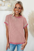 Retro Vibe Contrast Trim Corded Knit Short Sleeve Top